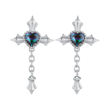 925 Sterling Silver Earrings with CZ and Glass, 24x13mm for Women