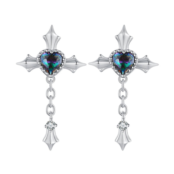 925 Sterling Silver Earrings with CZ and Glass, 24x13mm for Women