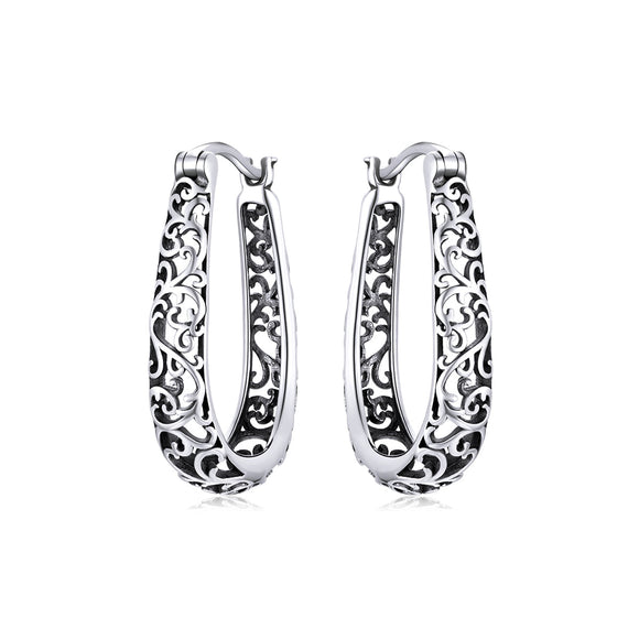 925 Sterling Silver Earrings 2.3*0.4cm Oxidized Silver for Women