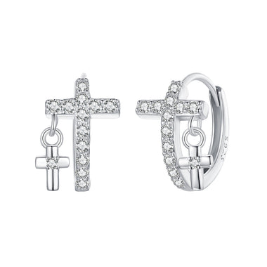 925 Sterling Silver Earrings with Pavé Setting CZ in White Gold, Size 13*8mm for Women - 0