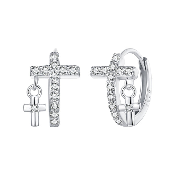 925 Sterling Silver Earrings with Pavé Setting CZ in White Gold, Size 13*8mm for Women