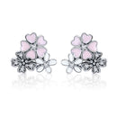 925 Sterling Silver Earrings with Pavé Setting, Oxidized Silver, Enamel - 1.0 x 1.1 cm for Women-3