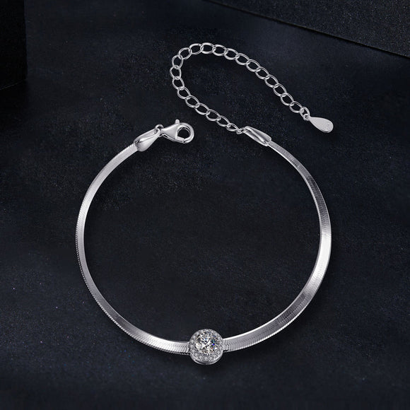 925 Sterling Silver 5.0mm Moissanite Bracelet with White Gold Plating for Women