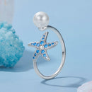 925 Sterling Silver White Gold Plated Quality Shell Pearl Starfish Ring for Women-2