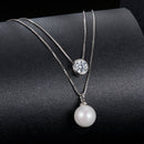 925 Sterling Silver Moissanite & Quality Shell Pearl Necklace for Women - 40+5cm, White Gold Plated-2