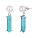 925 Sterling Silver Earrings with Synthetic Turquoise and Pearl, 2.4*0.6cm for Women-1
