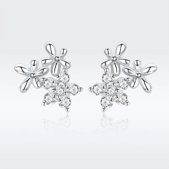 925 Sterling Silver Earrings with CZ in Pavé Setting, 0.6*0.7cm for Women