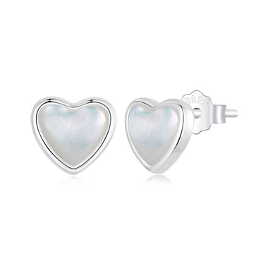 925 Sterling Silver White Shell Plated White Gold Earrings Size 7*8mm - 0