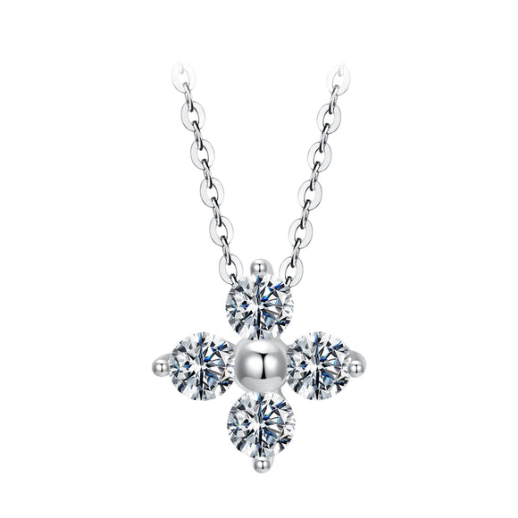 925 Sterling Silver & White Gold Plated Moissanite Necklace 40+5cm for Women