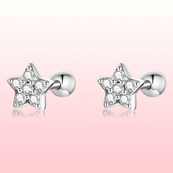 925 Sterling Silver Earrings with Pavé Setting CZ and Platinum Plating - 0.5cm for Women