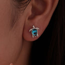 925 Sterling Silver & Brass Transparent Glass CZ Earrings 1.3*1.2cm for Women-6