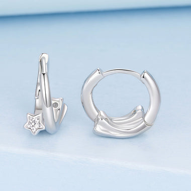 925 Sterling Silver Earrings with White Gold Plating and CZ - 0
