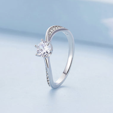 925 Sterling Silver Platinum Plated 5mm CZ Ring Size 6 for Women - 0
