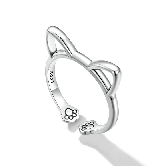 925 Sterling Silver Oxidized Paw Design Ring