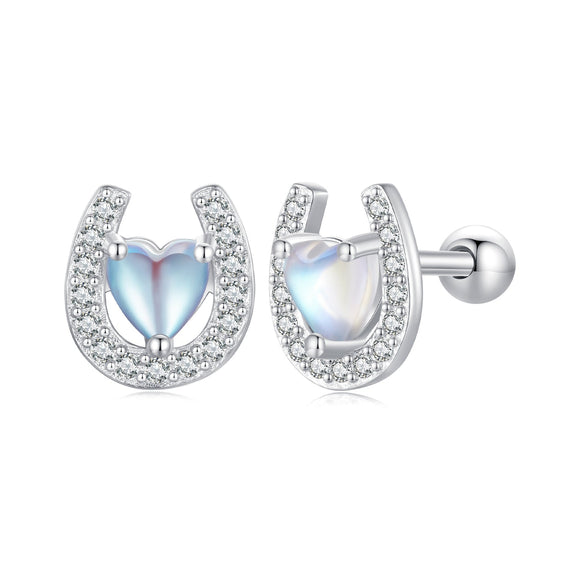 925 Sterling Silver Pavé Setting Moonstone Earrings with CZ and Platinum Plating