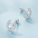 925 Sterling Silver Pavé Setting Moonstone Earrings with CZ and Platinum Plating-4