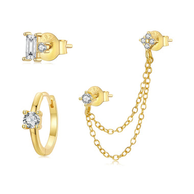 925 Sterling Silver Mini Stud Earrings with Gold Plating and CZ - 0