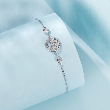 925 Sterling Silver White Gold Plated Bracelet with CZ Pendant - 0