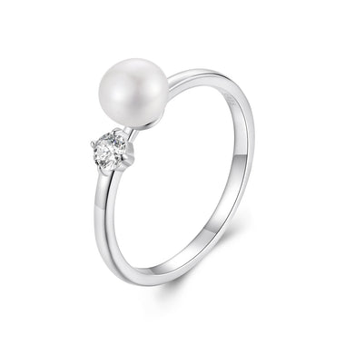 925 Sterling Silver Moissanite & Freshwater Pearl Ring 3mm Size 6 for Women - 0