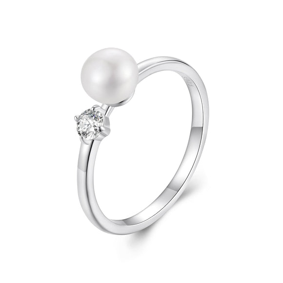 925 Sterling Silver Moissanite & Freshwater Pearl Ring 3mm Size 6 for Women