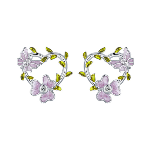 925 Sterling Silver Enamel CZ Plated Earrings