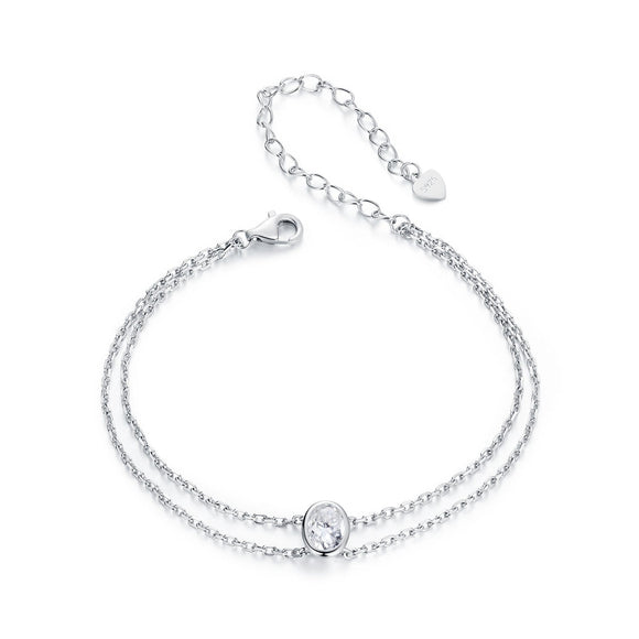 925 Sterling Silver Moissanite 1 Carat Bracelet for Women - White Gold Plated, 150+60mm