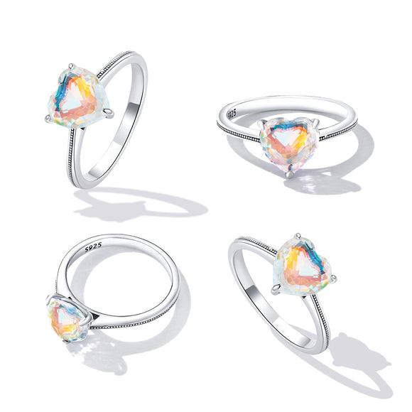 925 Sterling Silver Oxidized Silver Ring with Transparent Glass - Size 7.0 for Women