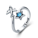 S925 Sterling Silver Star and Airplane Ring Set for Women-1