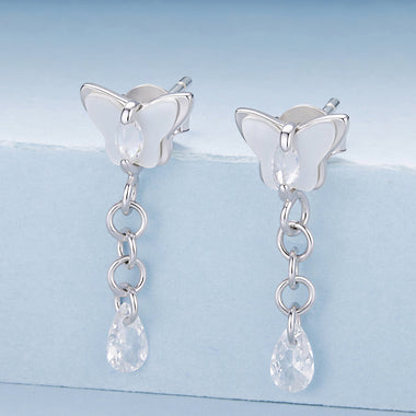 925 Sterling Silver & Brass Earrings with White Gold Plating, 2.0x0.8cm for Women - 0