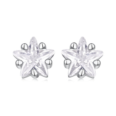 925 Sterling Silver White Gold Plated Earrings 0.5cm with CZ