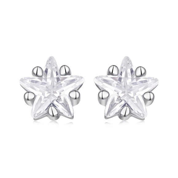 925 Sterling Silver White Gold Plated Earrings 0.5cm with CZ