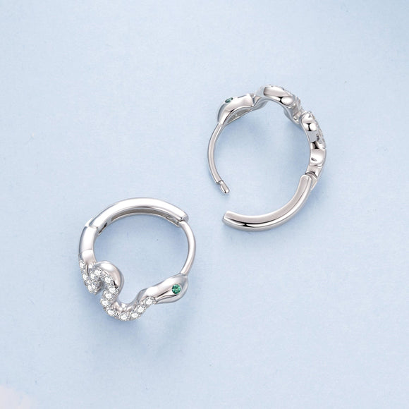 925 Sterling Silver Hoop Earrings with White Gold Plating and CZ Stones