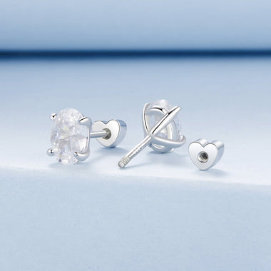 925 Sterling Silver Earrings with Pavé Setting CZ, 0.7*0.5cm, for Women - 0