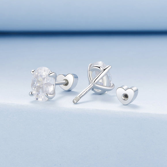 925 Sterling Silver Earrings with Pavé Setting CZ, 0.7*0.5cm, for Women