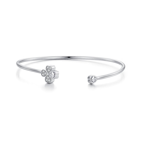 925 Sterling Silver Bracelet with Pavé Setting CZ, Inner Diameter 550mm, 2.0mm Wide, Unisex