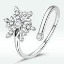 925 Sterling Silver Snowflake Ring with Pavé Setting CZ and Oxidized Finish for Women-2