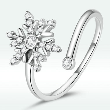 925 Sterling Silver Snowflake Ring with Pavé Setting CZ and Oxidized Finish for Women - 0