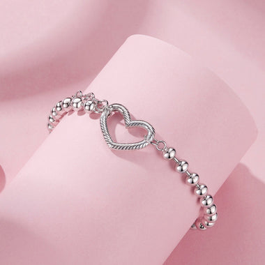 925 Sterling Silver 16+5cm White Gold Plated Heart Bracelet for Women - 0
