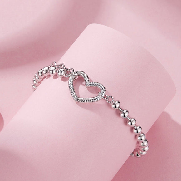 925 Sterling Silver 16+5cm White Gold Plated Heart Bracelet for Women