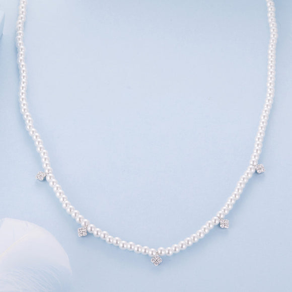 925 Sterling Silver Necklace with Pavé Setting CZ & Synthetic Pearl for Women