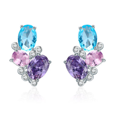 925 Sterling Silver Earrings with Transparent Glass, 1.6*1.1cm for Women