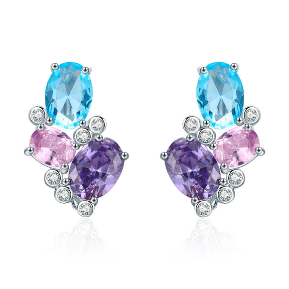 925 Sterling Silver Earrings with Transparent Glass, 1.6*1.1cm for Women