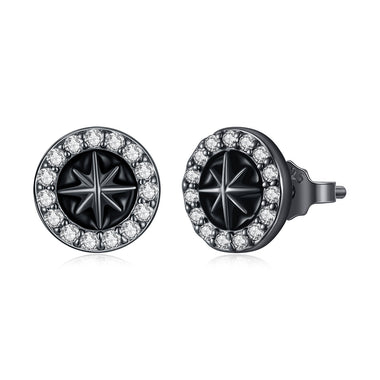 925 Sterling Silver Black Gold Plated Pavé CZ Earrings with Enamel for Women
