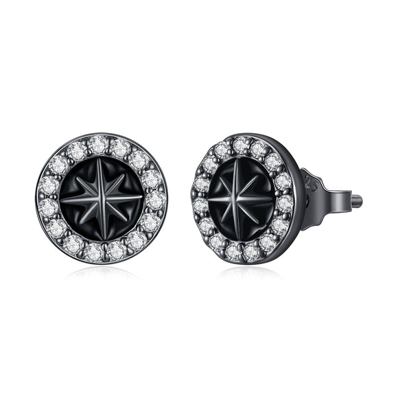 925 Sterling Silver Black Gold Plated Pavé CZ Earrings with Enamel for Women