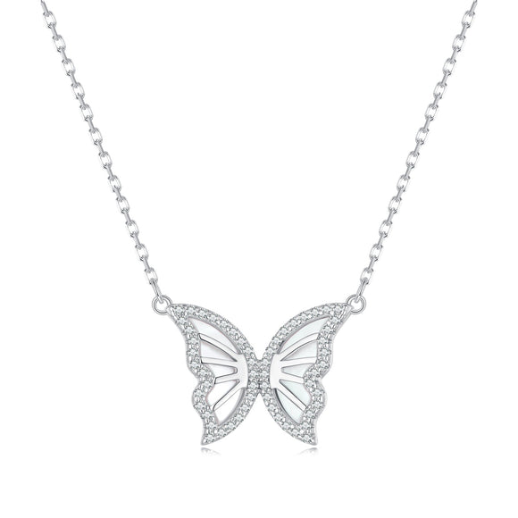 S925 Sterling Silver Plated Nacre & CZ Necklace, 40+5cm for Women