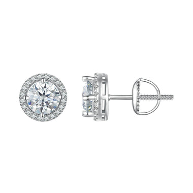 925 Sterling Silver Moissanite 1 Carat Earrings in 10mm Pavé Setting for Women - 0