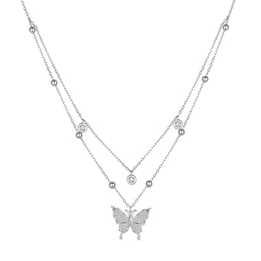 925 Sterling Silver Butterfly Necklace with Pavé Setting CZ, 40cm Length for Women