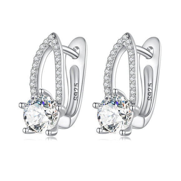 925 Sterling Silver Earrings with CZ Pavé Setting, 1.4*0.62cm for Women