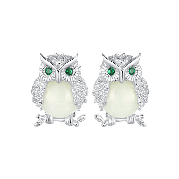 925 Sterling Silver Plated Platinum Luminous Stone Earrings 10*8mm for Women