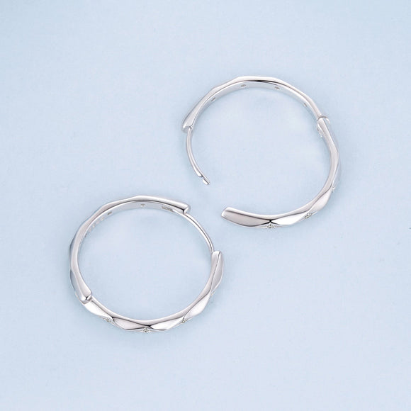 925 Sterling Silver White Gold Plated Hoop Earrings with CZ - 2.0cm